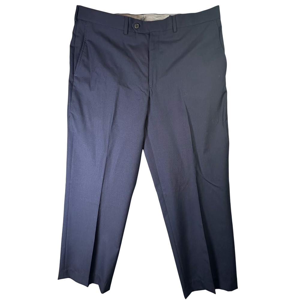 Lands End Mens 100% Wool Dress Pants Traditional Fit Navy Blue 38 R 38x28 Preppy